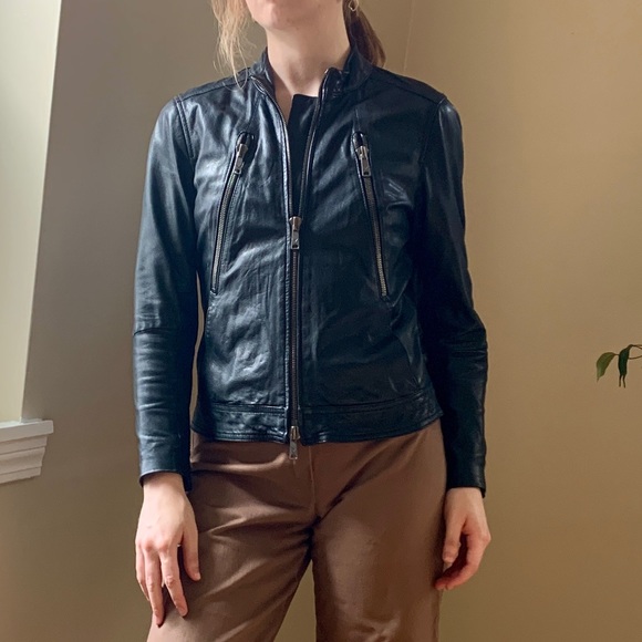 Vince Cropped Leather Biker Jacket - Picture 6 of 8